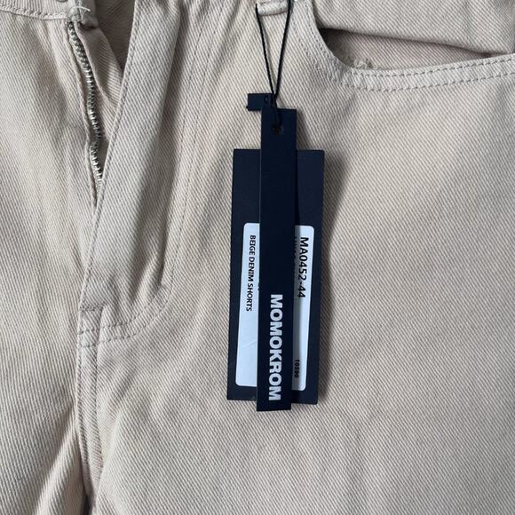 NWT size 6 Momokrom High Waisted Cuff Hem Beige Denim Shorts - Picture 3 of 4